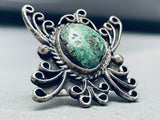 One Of The Biggest Best Vintage Native American Navajo Green Turquoise Sterling Silver Ring-Nativo Arts