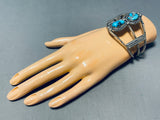 Signed Vintage Native American Navajo Morenci Turquoise Sterling Silver Bracelet-Nativo Arts