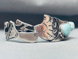 Detailed Kokopelli Vintage Native American Navajo Turquoise Sterling Silver Bracelet-Nativo Arts