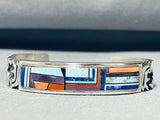 6.5 Inch Wrist Vintage Native American Navajo Turquoise Inlay Sterling Silver Bracelet-Nativo Arts