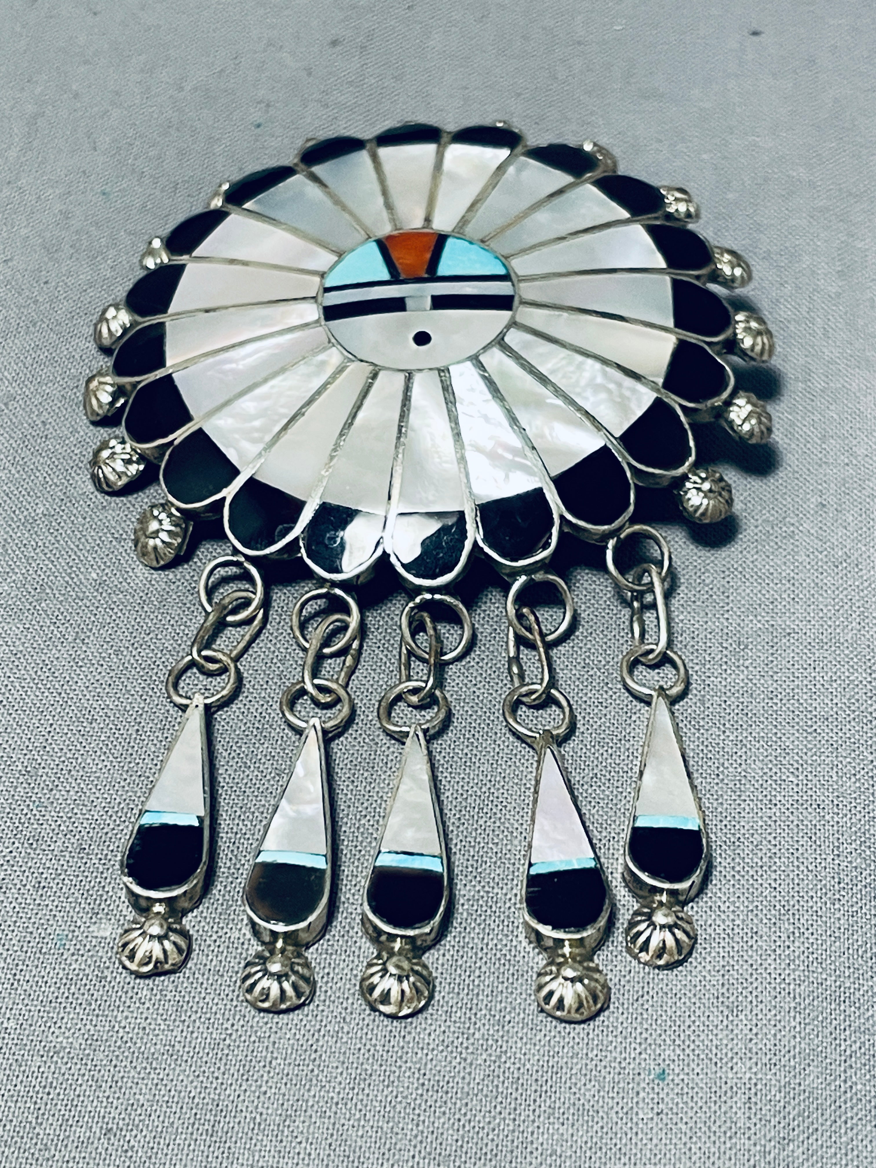 Signed Chaloo Vintage Native American Silver popular Heart MOP Zuni Inlay Pendant