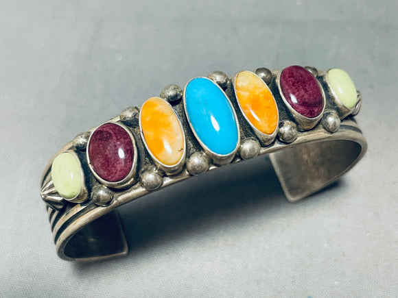 Most Colorful Vintage Native American Navajo Al Jake Turquoise Sterling Silver Bracelet-Nativo Arts