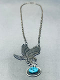 Freddy Charley Vintage Native American Navajo Turquoise Eagle Sterling Silver Necklace-Nativo Arts