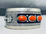 Important Yei Vintage Native American Navajo Coral Sterling Silver Bracelet Cuff-Nativo Arts