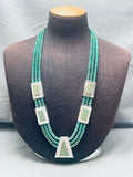 Important Tony Aguilar Sr Santo Domingo Green Turquoise Sterling Silver Necklace-Nativo Arts
