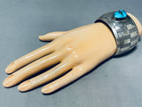 Wide Hand Tooled Vintage Native American Navajo Turquoise Sterling Silver Bracelet-Nativo Arts