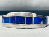 6 Inch Wrist Larry Chavez Vintage Native American Navajo Lapis Inlay Sterling Silver Bracelet-Nativo Arts
