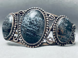 Black Moon Agate Vintage Native American Navajo Sterling Silver Bracelet Cuff Old-Nativo Arts