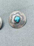 Wonderful Vintage Native American Navajo Morenci Turquoise Sterling Silver Round Earrings-Nativo Arts