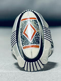 One Of The Most Unique Ever Vintage Native American Navajo Turquoise Inlay Sterling Silver Ring-Nativo Arts