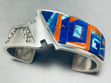 Important 6.5 Inch Wrist Vintage Native American Navajo Inlay Sterling Silver Turquoise Bracelet-Nativo Arts