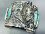 165 Grams Horse!! Native American Navajo Turquoise Sterling Silver Bracelet-Nativo Arts