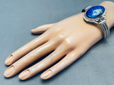 Rare Vintage Native American Navajo Lapis Sterling Silver Bracelet Cuff-Nativo Arts
