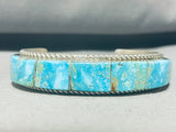 7 Inch Wrist Native American Navajo Turquoise Inlay Sterling Silver Bracelet-Nativo Arts