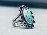 Important Vintage Native American Navajo Pilot Mountain Turquoise Sterling Silver Flower Ring-Nativo Arts