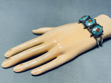 Intricate Turtles!! Vintage Native American Navajo Turquoise Sterling Silver Inlay Bracelet-Nativo Arts