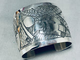 Enormous Signed Native American Navajo Textured Sterling Silver Eagle Dancer Bracelet-Nativo Arts