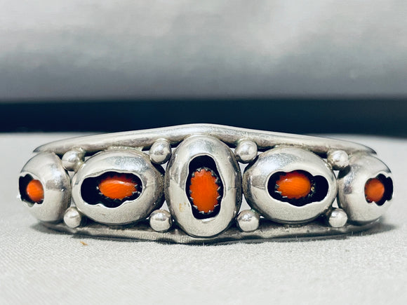 Special Vintage Native American Navajo Coral Sterling Silver Shadowbox Bracelet-Nativo Arts