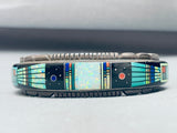 Rare 7 Inch Wrist Vintage Navajo Turquoise Inlay Sterling Silver Bracelet-Nativo Arts