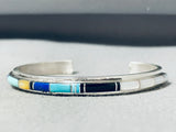 Signed Vintage Native American Zuni Turquoise Lapis Mother Of Pearl Sterling Silver Bracelet-Nativo Arts