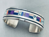 6.5 Inch Wrist Vintage Native American Navajo Turquoise Inlay Sterling Silver Bracelet-Nativo Arts