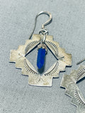 Artistic Vintage Native American Navajo Lapis Sterling Silver Earrings-Nativo Arts
