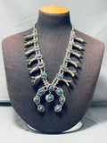 Gasp! Lee Vintage Native American Navajo Turquoise Sterling Silver Squash Blossom Necklace-Nativo Arts