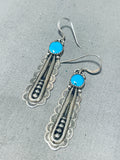 Unforgettable Vintage Native American Navajo Pilot Mountain Turquoise Sterling Silver Earrings-Nativo Arts