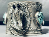 167 Grams!! Horse Portrait Native American Navajo Turquoise Sterling Silver Bracelet-Nativo Arts