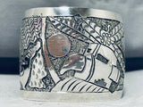 Enormous Signed Native American Navajo Textured Sterling Silver Eagle Dancer Bracelet-Nativo Arts