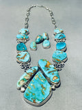 Dropdead Fab Vintage Native American Navajo Turquoise Chunk Sterling Silver Necklace-Nativo Arts
