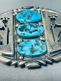 Hand Carved Vintage Native American Navajo Turquoise Sterling Silver Buckle Heavy-Nativo Arts