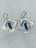 Artistic Vintage Native American Navajo Lapis Sterling Silver Earrings-Nativo Arts