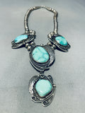 One Of Best Ever Vintage Native American Navajo Carico Lake Turquoise Sterling Silver Necklace-Nativo Arts