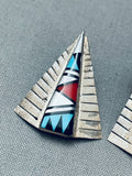 Teepee Inlay Vintage Zuni Turquoise Sterling Silver Earrings-Nativo Arts