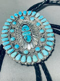 One Of The Best Vintage Native American Zuni Blue Gem Turquoise Sterling Silver Bolo Tie-Nativo Arts
