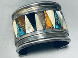 6.5 Inch Vintage Navajo Triangular Inlay Turquoise Sterling Silver Bracelet-Nativo Arts