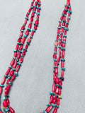 Stunning Native American Navajo Torpedo Coral Turquoise Sterling Silver Necklace-Nativo Arts