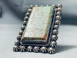 Massive Vintage San Felipe Green Turquoise Sterling Silver Button Ring
