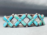 X Marks The Spot Vintage Native American Zuni Turquoise Inlay Sterling Silver Bracelet-Nativo Arts