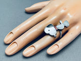 Huge Snoopy Vintage Native American Zuni Pearl Inlay Sterling Silver Ring-Nativo Arts