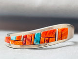 Pat Becenti Vintage Native American Navajo Shell Turquoise Inlay Sterling Silver Bracelet-Nativo Arts