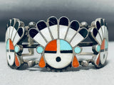 One Of Best Heavy Early Native American Zuni Inlay Sun God Sterling Silver Turquoise Bracelet