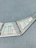 Signed Vintage Native American Navajo Opal Inlay Sterling Silver Necklace