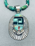 Mel Francis Vintage Native American Navajo Green Turquoise Sterling Silver Inlay Necklace-Nativo Arts