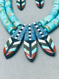 Native American Most Unique Vintage Santo Domingo Turquoise Lapis Inlay Sterling Silver Necklace-Nativo Arts