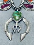 Fab Vintage Native American Navajo Turquoise Shell Sterling Silver Squash Blossom Necklace-Nativo Arts