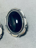Elegant Vintage Native American Navajo Black Onyx Sterling Silver Earrings-Nativo Arts