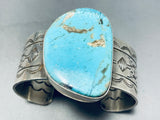 Jaw-dropping Vintage Native American Navajo Pilot Mountain Turquoise Sterling Silver Bracelet-Nativo Arts