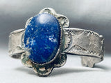 Heavy One Of The Most Unique Vintage Native American Navajo Lapis Sterling Silver Bracelet-Nativo Arts